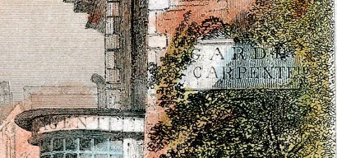 Carpenter sign-board on side of Assembly Rooms. Detail from Watch House & Clock image above