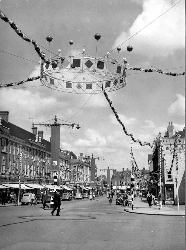 Epsom High Street decorated for Elizabeth II coronation. Epsom High Street decorated for Elizabeth II coronation.