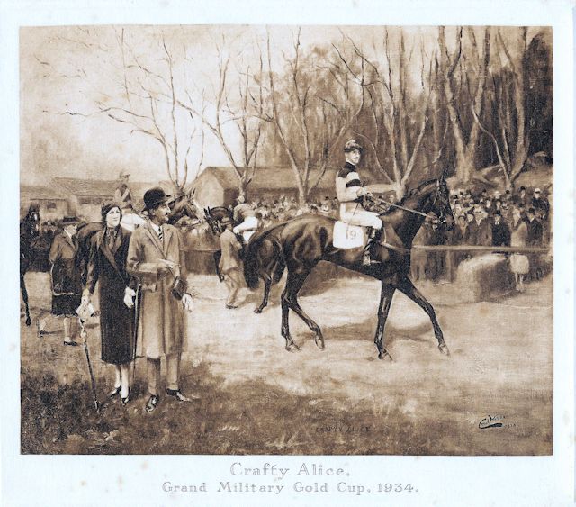 Tom Walls, senior, looking on as his son Tom Wallis riding Crafty Alice the winner of the 1934 Grand Military Gold Cup