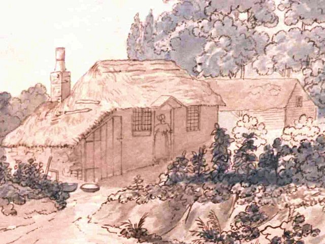 Old cottages on Epsom Common, as sketched in the 1790s