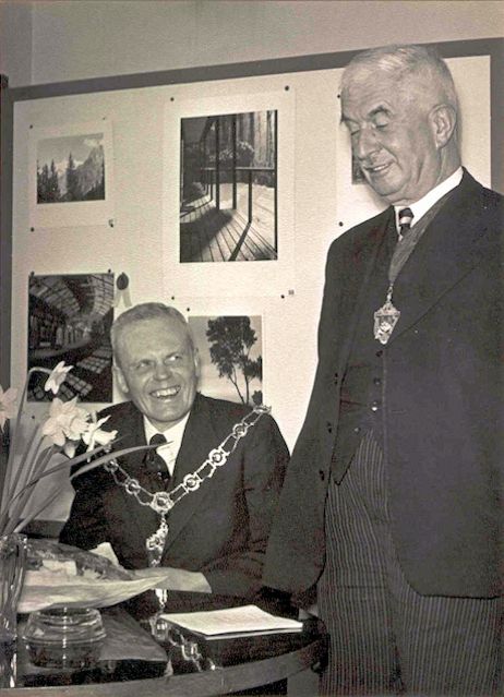 A smiling Chuter with Epsom and Ewell Mayor Ronald Mitchell in the 1950s. A smiling Chuter with Epsom and Ewell Mayor Ronald Mitchell in the 1950s.