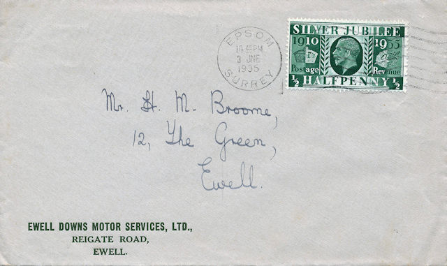 An envelope postmarked June 1935, with a Silver Jubilee stamp. An envelope postmarked June 1935, with a Silver Jubilee stamp.