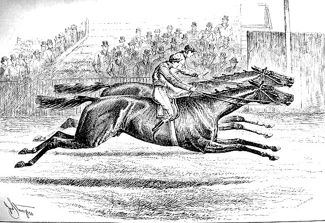 The dead heat between 'St Gatien' and 'Harvester' in the 1884 Derby.