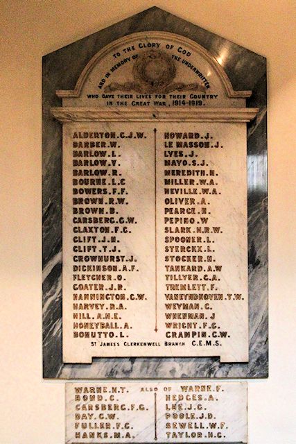 Charles's inscription on the St James church war memorial Charles's inscription on the St James church war memorial