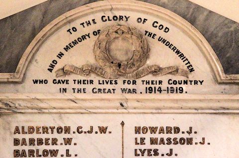 Detail of Charles's inscription on the St James church war memorial Detail of Charles's inscription on the St James church war memorial