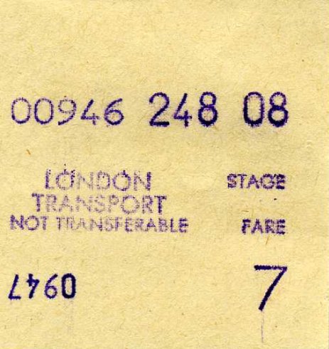 An Almex bus ticket from the 248 route in Upminster.