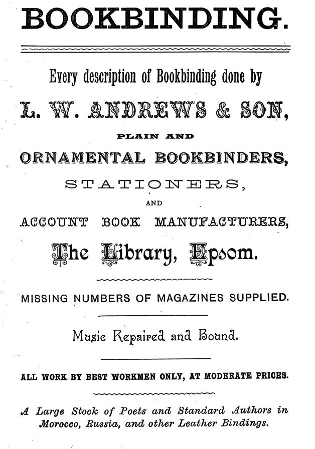 An Advert for Andrews Bookbinding Service