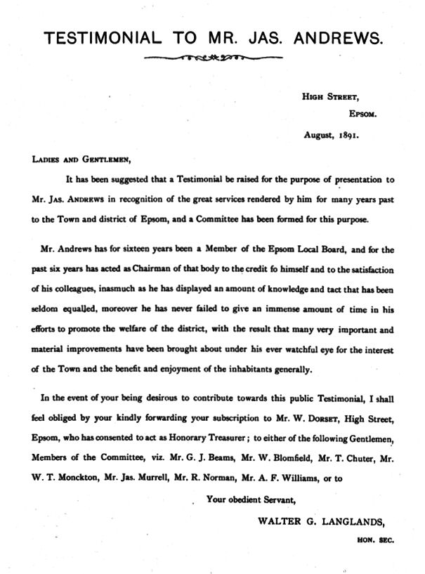 Testimonial To James Andrews