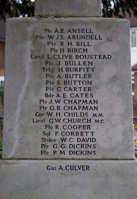 Ashtead War memorial, showing the name of Pte J W Chapman. Ashtead War memorial, showing the name of Pte J W Chapman.