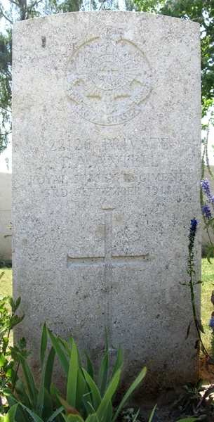 Thomas' Headstone in Peronne Cemetery Communal Extension
