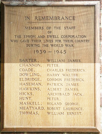 William's entry on the Council employees' WW2 memorial in Epsom Town Hall William's entry on the Council employees' WW2 memorial in Epsom Town Hall