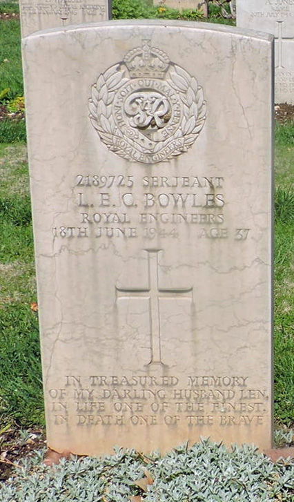 Leonard's headstone in the Bari War Cemetery Leonard's headstone in the Bari War Cemetery