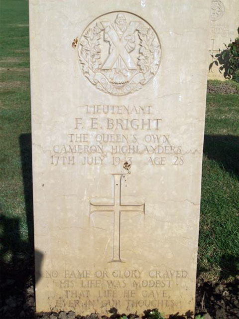 Francis's headstone in the Catania War Cemetery Francis's headstone in the Catania War Cemetery