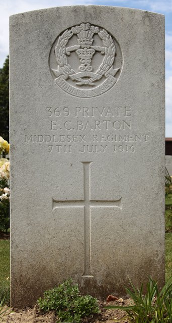 Edward's headstone in the Abbeville Communal Cemetery Edward's headstone in the Abbeville Communal Cemetery