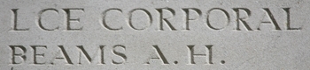 Lance Corporal Beams's inscription on the Thiepval Memorial