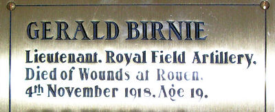 Gerald's inscription on the Plaque in Cheltenham College