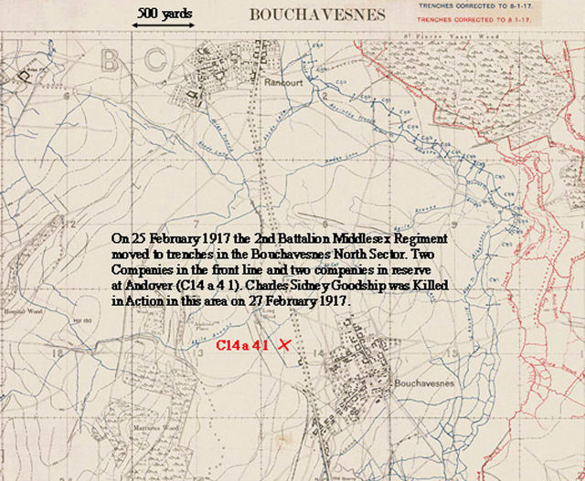 Contemporary trench map of the area around Bouchavesnes. Click on the image for a larger version.