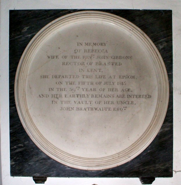 The Rebecca Gibbons Memorial in St Martin's Church, Epsom
