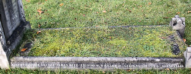 George Breeden's inscription on his parents grave in Epsom Cemetery.