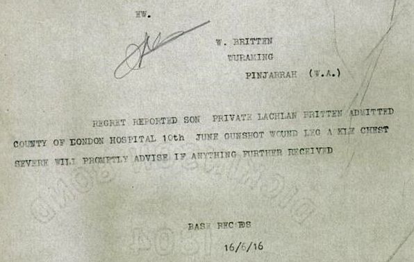 Telegram informing his father that Lachlan was in hospital - Click image to enlarge Telegram informing his father that Lachlan was in hospital - Click image to enlarge
