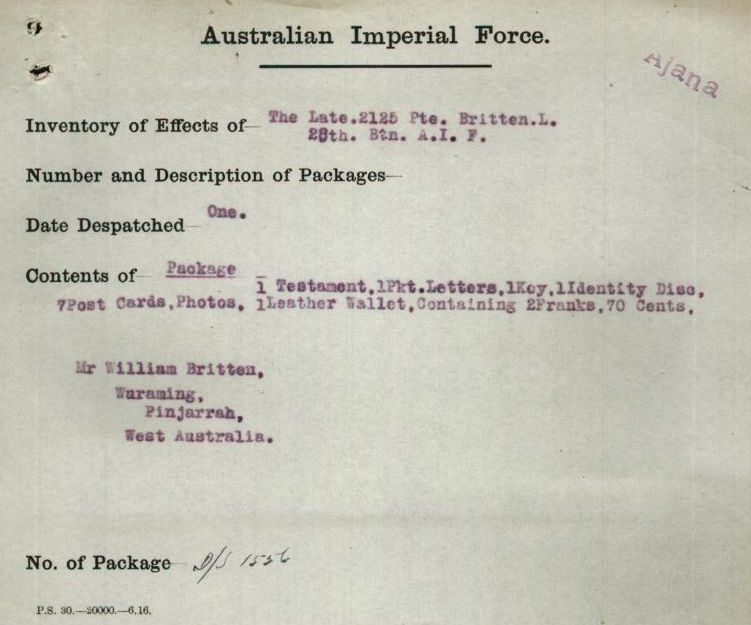 The form accompanying Lachlan's effects - Click image to enlarge The form accompanying Lachlan's effects - Click image to enlarge