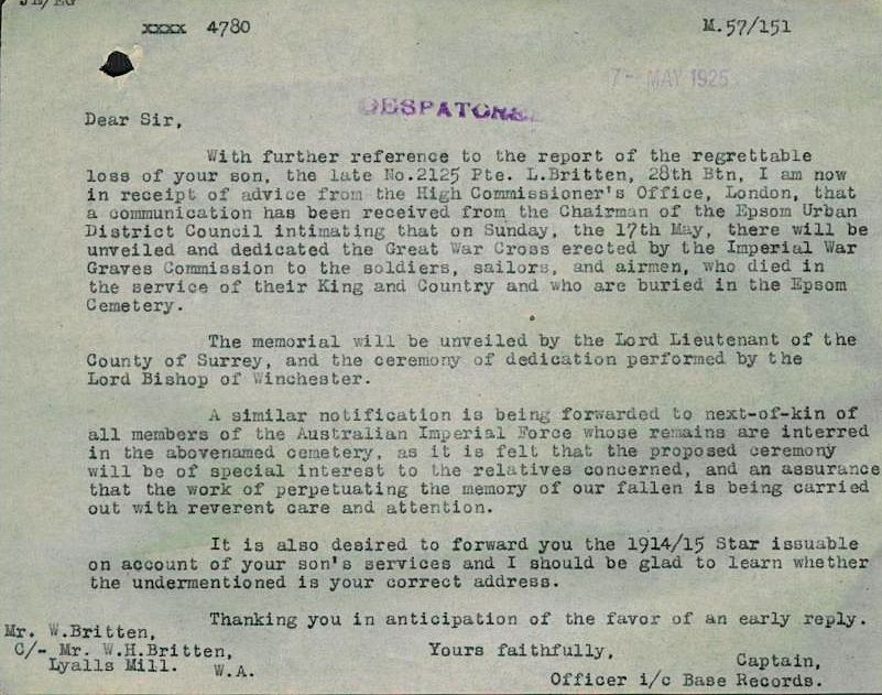 The letter regarding the unveiling - Click image to enlarge The letter regarding the unveiling - Click image to enlarge