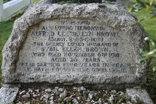 Detail from Alfred's headstone in Epsom Cemetery Detail from Alfred's headstone in Epsom Cemetery