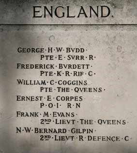 Private Budd's inscription on the West Byfleet Memorial