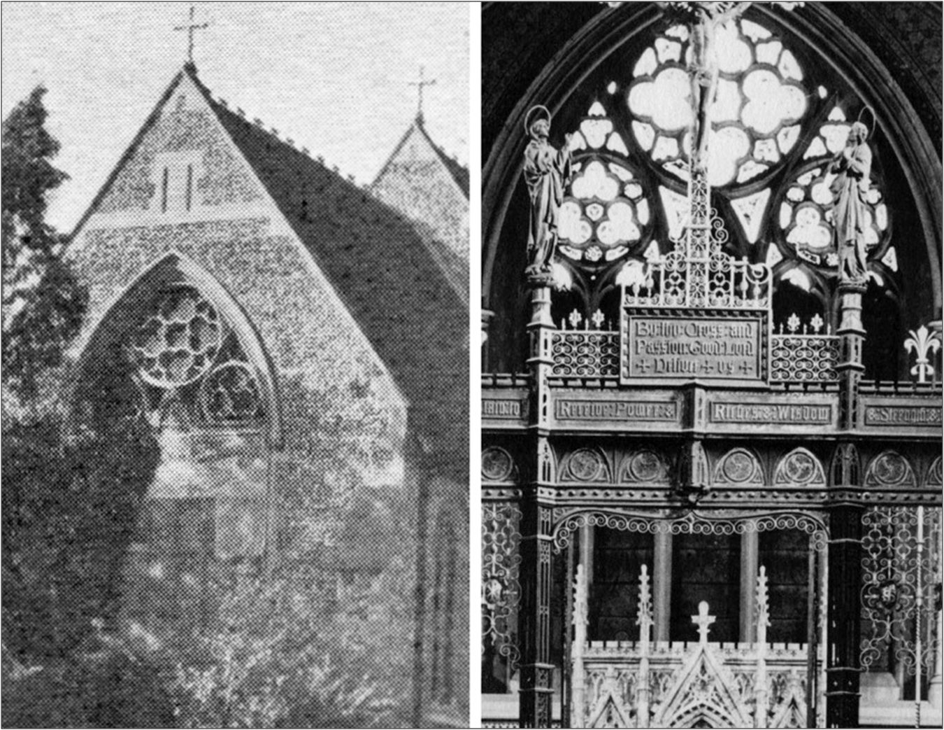 External and internal views of the tarpaulins covering the East Window