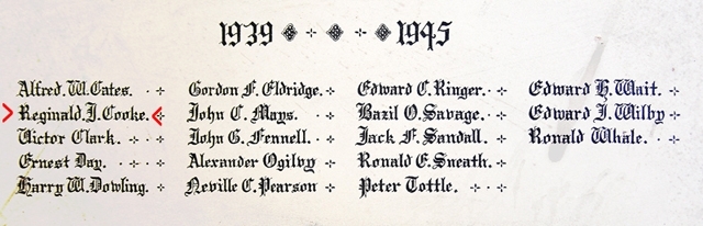 The entry in the St Barnabas WW2 Roll of Honour. The entry in the St Barnabas WW2 Roll of Honour