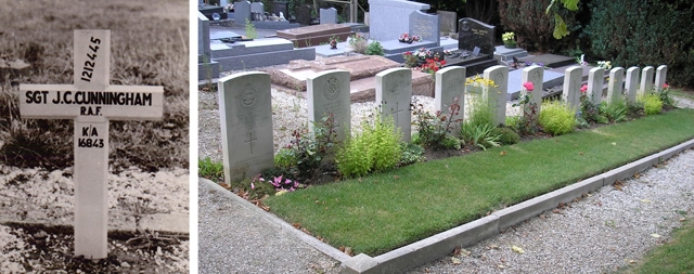 Left: John's original Grave Markers, Right: The Commonwealth War Graves plot in Houlgate (Beuzeval) Communal Cemetery Left: John's original Grave Marker, Right: The Commonwealth War Graves plot in Houlgate (Beuzeval) Communal Cemetery