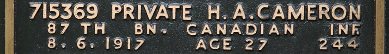Hugh's inscription on the CWGC memorial Epsom.