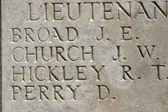 Lt. Church's inscription on the Pozières Memorial
