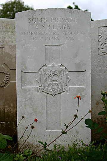 Private Cyril Stephen CLARK's inscription at Doullens Communal Cemetery Extension No 1