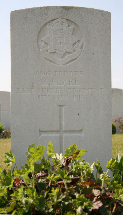 Robert's headstone in the New Irish Farm Cemetery