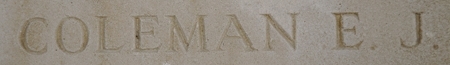 Ernest Coleman's inscription at the Arras Memorial