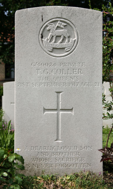 Thomas's Headstone in Ypres Reservoir Cemetery Thomas's Headstone in Ypres Reservoir Cemetery
