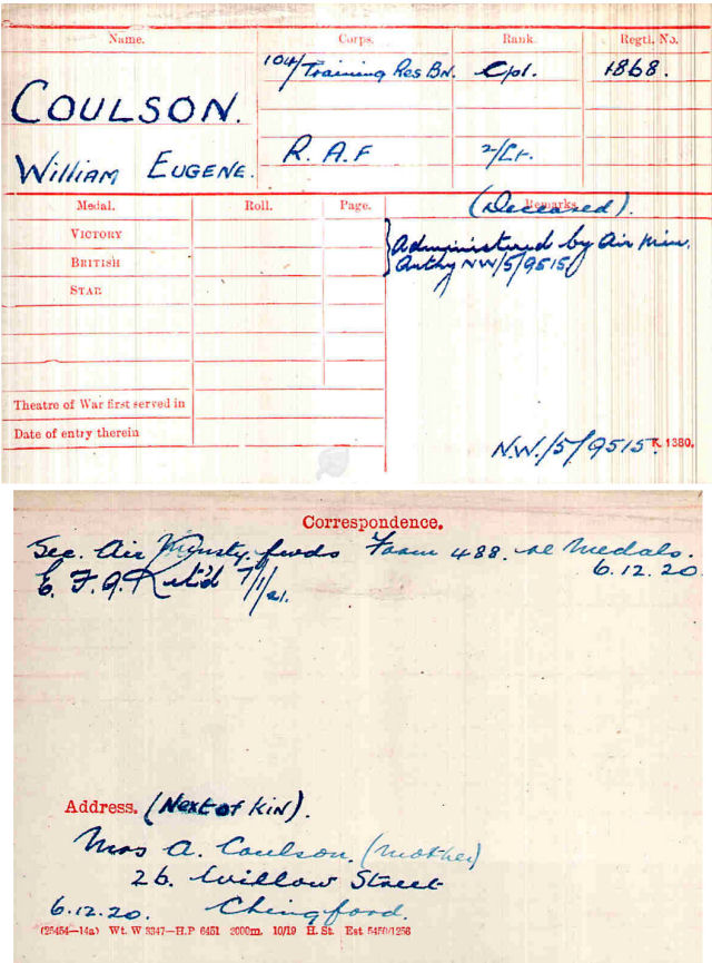 Williams's medal card.