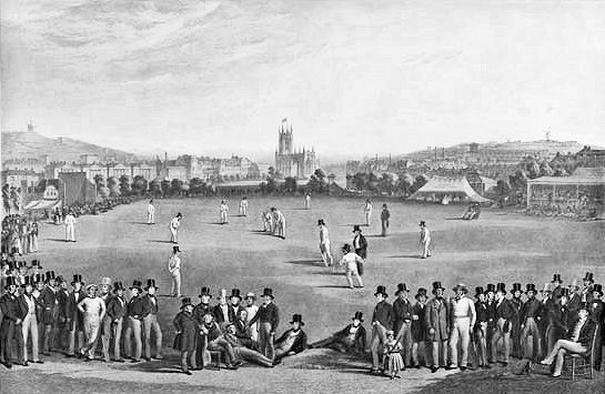 A drawing of a cricket match at the Level