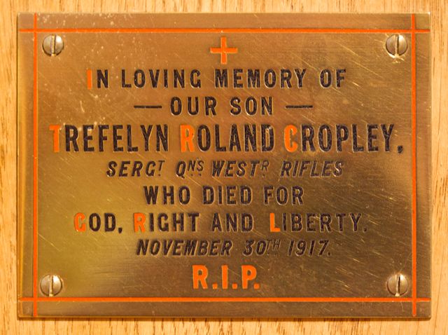 Trefelyn's memorial plaque in Christ Church, Epsom Trefelyn's memorial plaque in Christ Church, Epsom