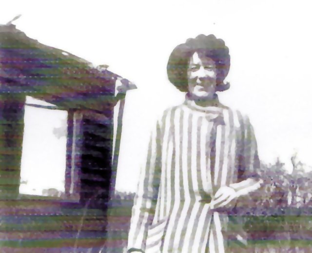 Georgina standing by the remains of Southcot
