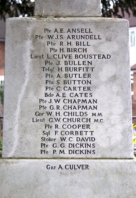 Arthur's inscription on the Ashtead Memorial