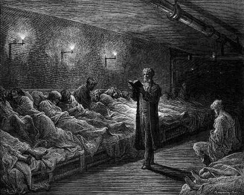 Gustave Doré - Scripture Reader in a Night Refuge
