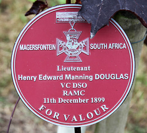 Commemoration plaque for Lt Douglas in the RAMC Memorial Grove at the National Memorial Arboretum