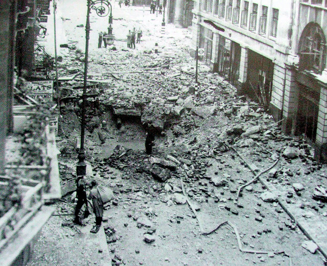The bomb crater outside 112 Great Portland Street. The bomb crater outside 112 Great Portland Street.