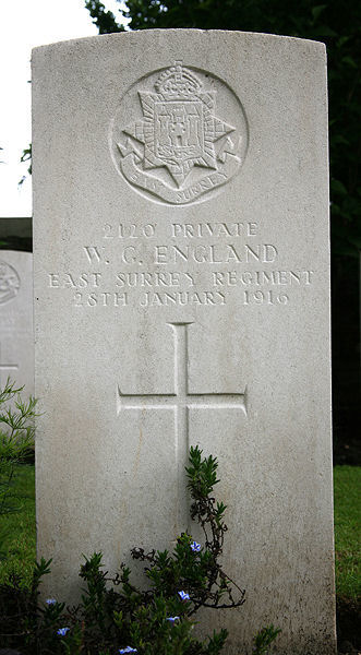 William's headstone in the Menin Road South Military Cemetery