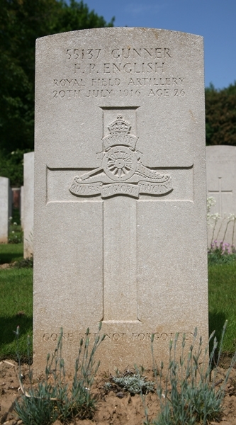 Frederick's headstone in the Flat Iron Copse Cemetery