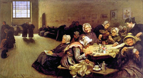 Eventide - A Scene in the Westminster Union, 1878, by Hubert von Herkomer (1849-1914)