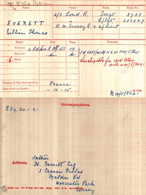 William's medal card