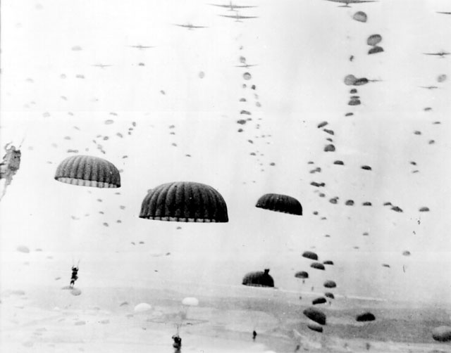 Paratroops landing at Arnhem - Public Domain